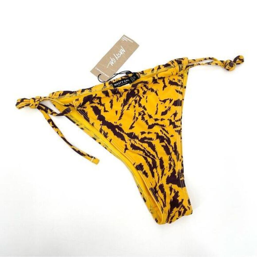 Nasty Gal Recycled Animal Chain Strap‎ Ruched Bikini Bottom Size 8 NWT